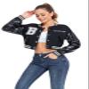 ACEFAST INC Womens Crop Varsity Jacket Letterman Baseball Jacket Bomber Vintage Y2k Streetwear Short Coat A Black view 2
