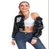 ACEFAST INC Womens Crop Varsity Jacket Letterman Baseball Jacket Bomber Vintage Y2k Streetwear Short Coat A Black view 3