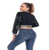 ACEFAST INC Womens Crop Varsity Jacket Letterman Baseball Jacket Bomber Vintage Y2k Streetwear Short Coat A Black view 4