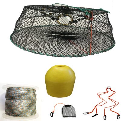 KUFA Sports Tower Style Prawn Trap(Stretched Mesh Size:1-1/8") with 400' Rope, Yellow Float, Bait Bag & Harness Combo (CT76+PBL1+HA2)