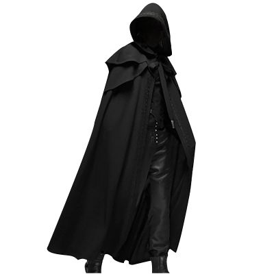 tuduoms Unisex Men's Medieval Cloak Cape Hooded Cloak Halloween Cosplay Costume Knight Tunic Cloak Witch Vampire Priate Cape Black
