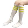 COUVER Women Cotton Tube 3 Stripes Activewear Knee-High Socks, Women Shoe Size 5-9, 1 Pair, White/Bright Yellow view 2