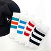 COUVER Women Cotton Tube 3 Stripes Activewear Knee-High Socks, Women Shoe Size 5-9, 1 Pair, White/Bright Yellow view 3