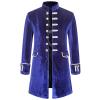 tuduoms Men Velvet Medieval Costumes Steampunk Vintage Tailcoat Jacket Halloween Cosplay Pirate Captain Coat Long Trench Coat Blue view 1