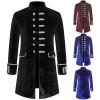 tuduoms Men Velvet Medieval Costumes Steampunk Vintage Tailcoat Jacket Halloween Cosplay Pirate Captain Coat Long Trench Coat Blue view 2