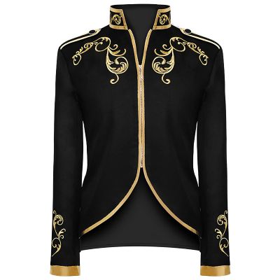 tuduoms Unisex Men's Medieval Military Blazers Prince Coats Drummer Parade Punk Officer Fitted Suit Jackets Halloween Costume Black
