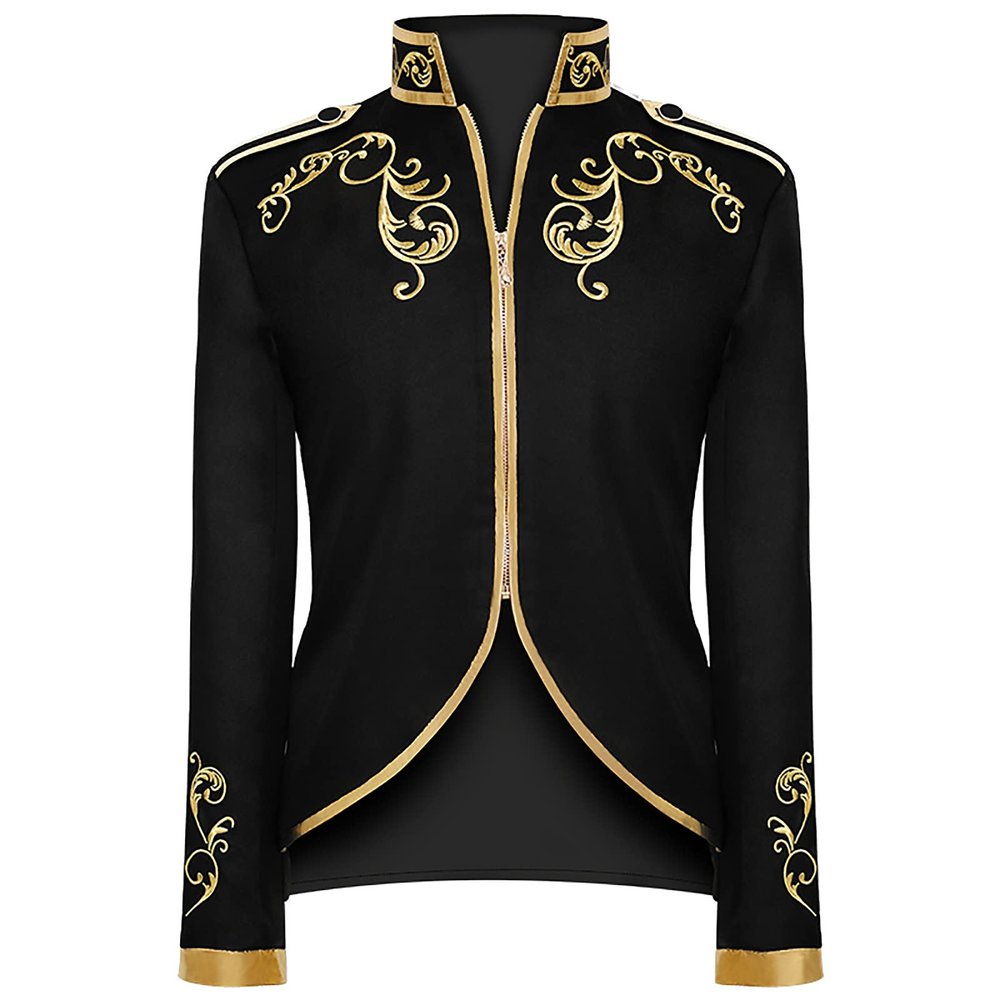 tuduoms Unisex Men's Medieval Military Blazers Prince Coats Drummer Parade Punk Officer Fitted Suit Jackets Halloween Costume Black