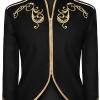 tuduoms Unisex Men's Medieval Military Blazers Prince Coats Drummer Parade Punk Officer Fitted Suit Jackets Halloween Costume Black view 4