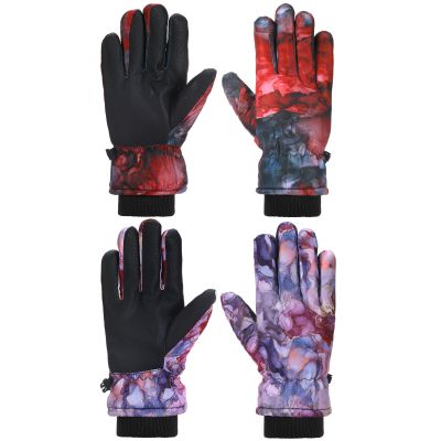 Honoson 2 Pairs Kids Snow Gloves Winter Waterproof Kids Ski Gloves Youth for Girls Boys Outdoor Toddler Snowboard Warm Clothe(Classic Pattern,10-15 Years)