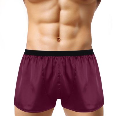 Zaldita Men's Shiny Satin Boxer Shorts Silk Pajamas Lingerie Shorts Shorts Nightwear Wine Red XX-Large