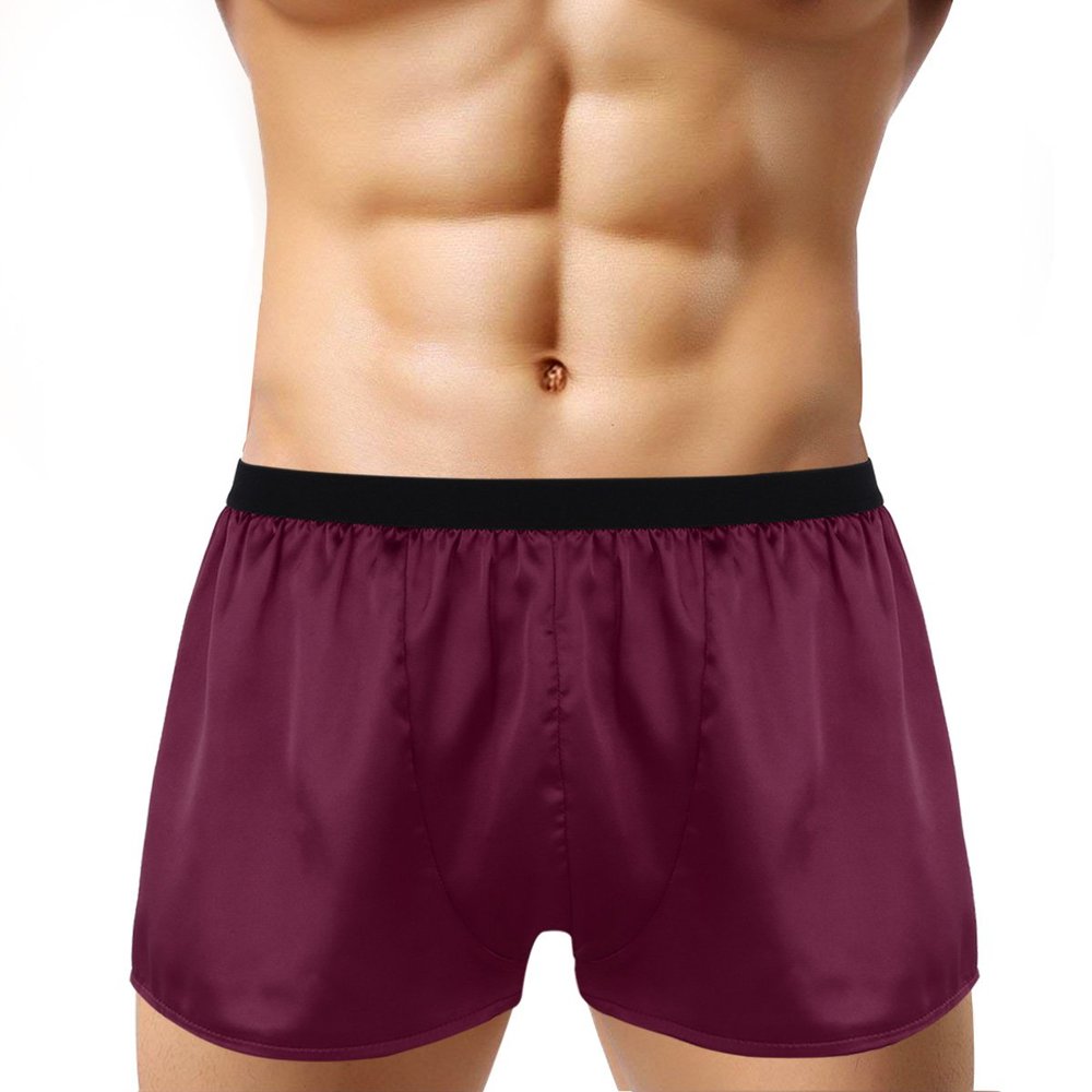Zaldita Men's Shiny Satin Boxer Shorts Silk Pajamas Lingerie Shorts Shorts Nightwear Wine Red XX-Large