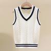 easyforever Boys Girls Uniform Knitted Vest V Neck Sleeveless Cable Crochet Knitwear Sweater Waistcoat Pullover Cardigan White 5-6 Years view 2