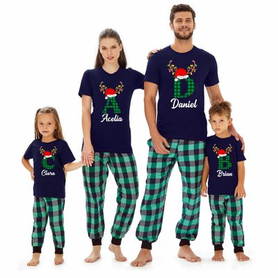 Christmas Matching Reindeer Family Initial Name Baby Girl Boys T-Shirt