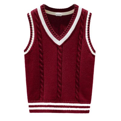 Aislor Boys Girls V Neck Sweater Vest Knitwear Sleeveless Pullover Crochet Knitted Waistcoat School Uniform Vest Top Burgundy 11-12 Years