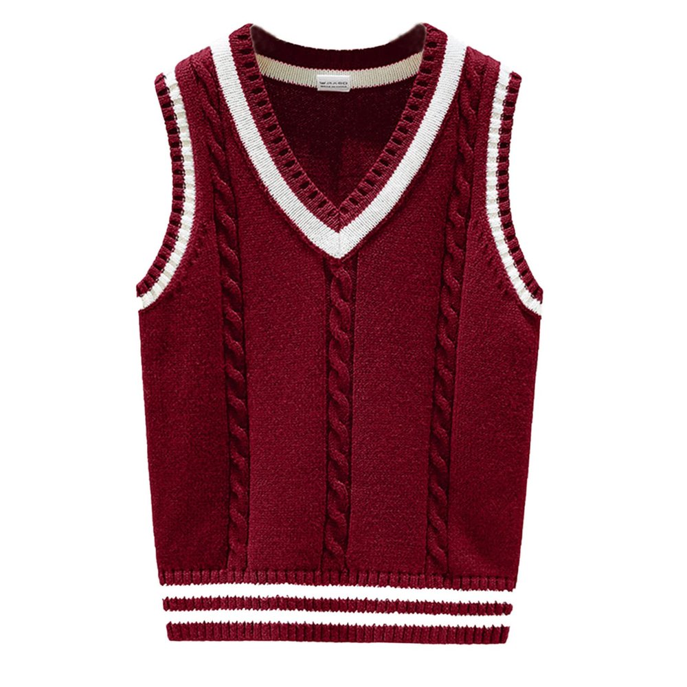 Aislor Boys Girls V Neck Sweater Vest Knitwear Sleeveless Pullover Crochet Knitted Waistcoat School Uniform Vest Top Burgundy 11-12 Years