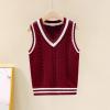 Aislor Boys Girls V Neck Sweater Vest Knitwear Sleeveless Pullover Crochet Knitted Waistcoat School Uniform Vest Top Burgundy 11-12 Years view 2