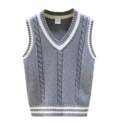 easyforever Boys Girls Uniform Knitted Vest V Neck Sleeveless Cable Crochet Knitwear Sweater Waistcoat Pullover Cardigan Grey 11-12 Years