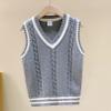 easyforever Boys Girls Uniform Knitted Vest V Neck Sleeveless Cable Crochet Knitwear Sweater Waistcoat Pullover Cardigan Grey 11-12 Years view 2