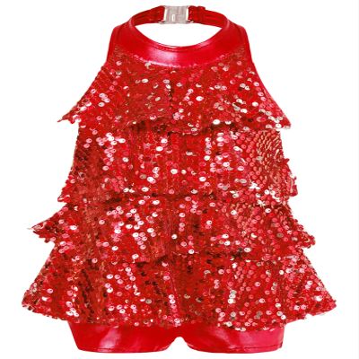 ACSUSS Kids Girls Sequins Dance Dress Shiny Leotards for Jazz Latin Teens Ballroom Dancing Costume Red 10 Years