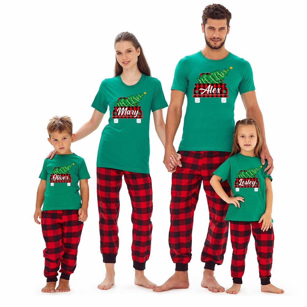 Christmas Red Plaid Truck Matching Family Baby Girl Boys T-Shirt