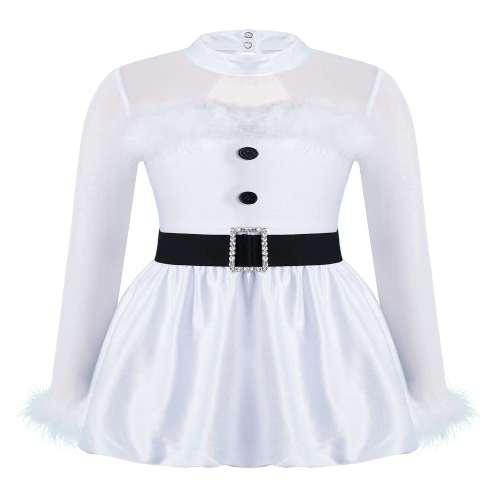 iiniim Girls Kids Faux Fur Figure Ice Skating Dress Christmas Competition Dance Wear Costume White 4 Years