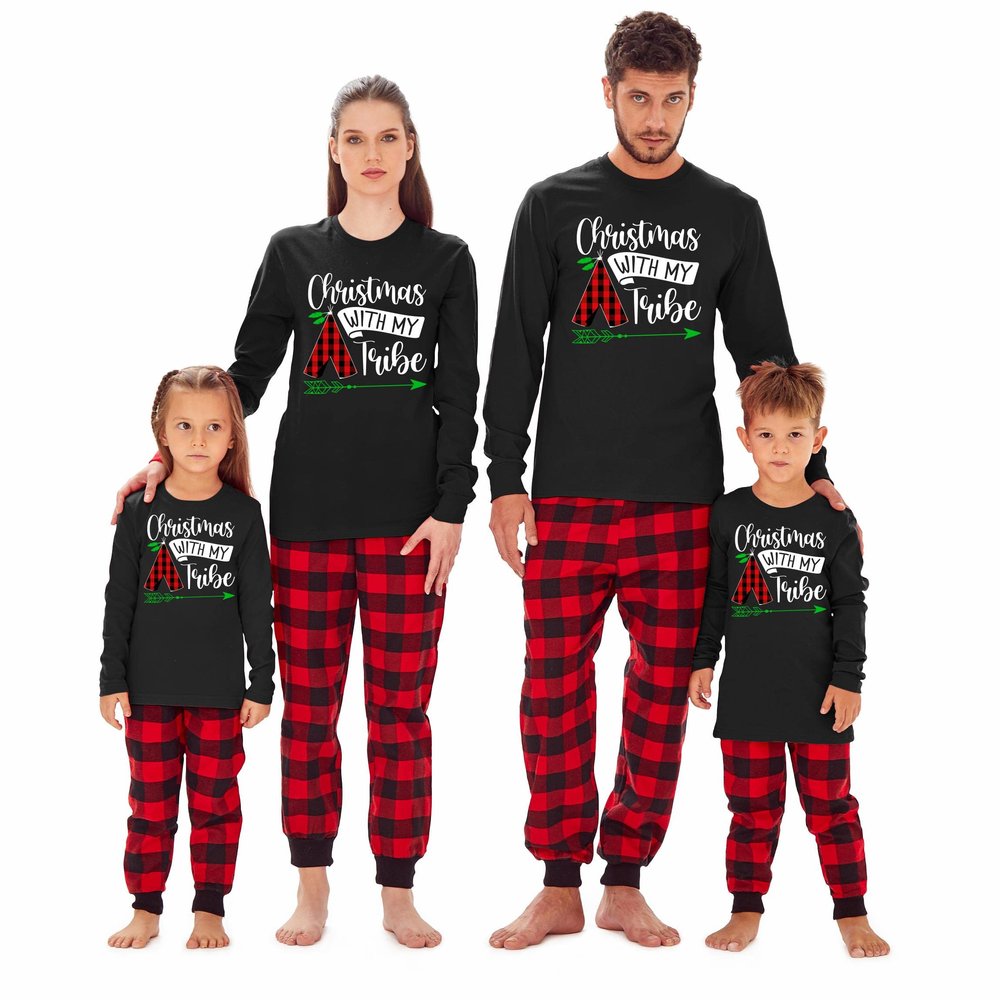 Christmas with My Tribe Matching Family Xmas Toddler Girl Boy Long Sleeve Shirt