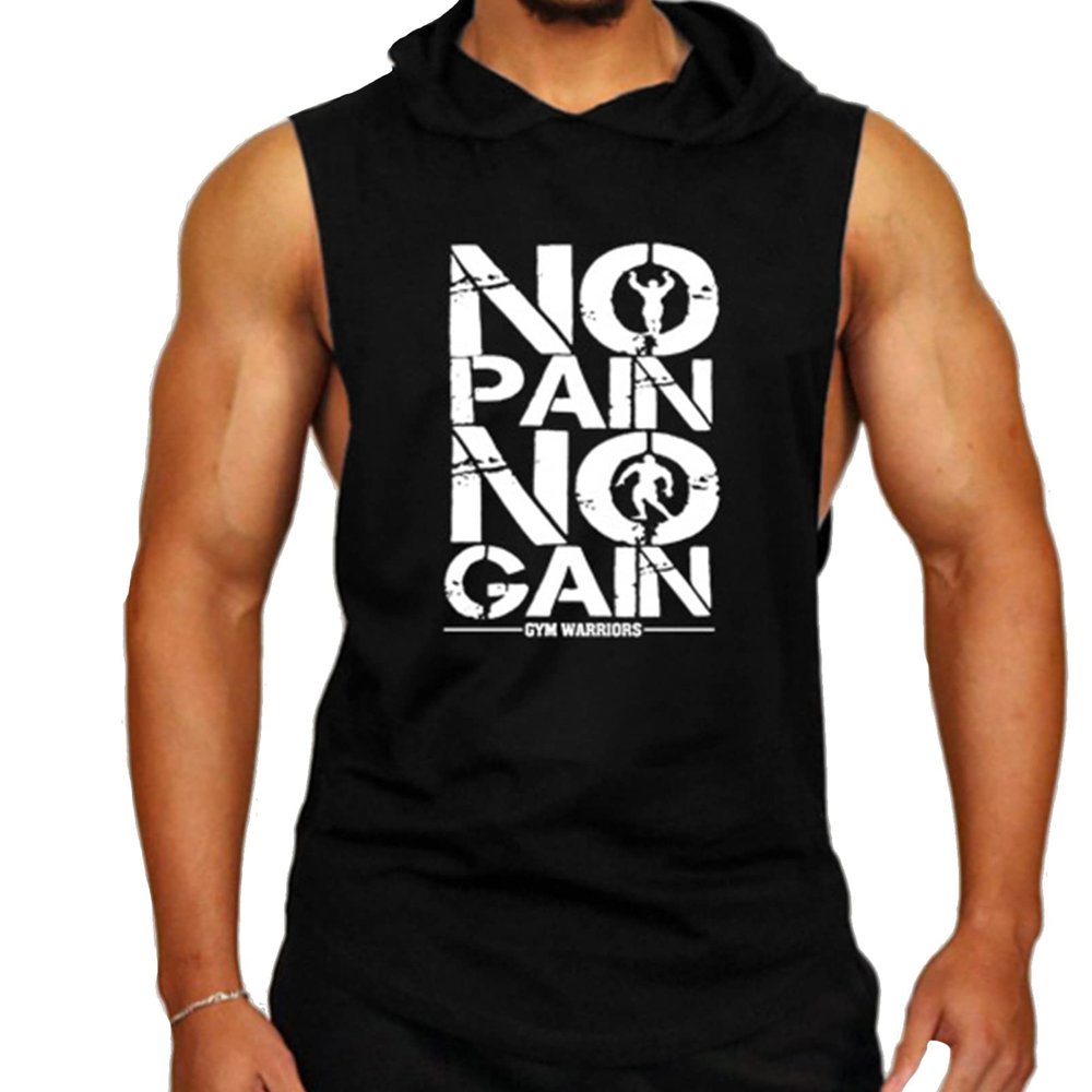 dPois Men's Workout Hooded Tank Top UV Rash Vest Bodybuilding Muscle T-Shirts Sleeveless Gym Running Shirts Black XX-Large