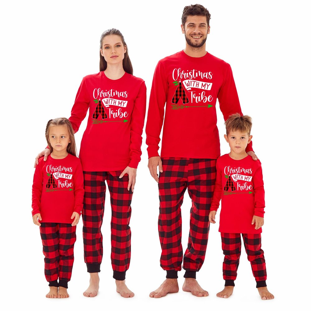 Christmas with My Tribe Matching Family Xmas Youth Boy Girl Long Sleeve Shirt
