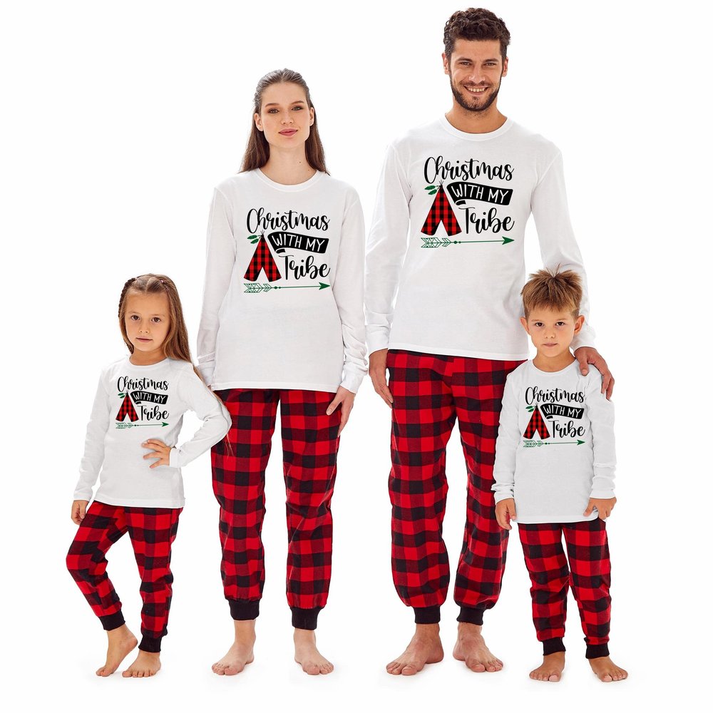 Christmas with My Tribe Matching Family Xmas Youth Boy Girl Long Sleeve Shirt