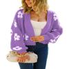 chouyatou Women's Fuzzy Daisy Printed Cropped Cardigan Open Front Jacquard Knit Sweater Tops (Medium, Purple) view 1