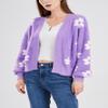 chouyatou Women's Fuzzy Daisy Printed Cropped Cardigan Open Front Jacquard Knit Sweater Tops (Medium, Purple) view 2