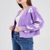 chouyatou Women's Fuzzy Daisy Printed Cropped Cardigan Open Front Jacquard Knit Sweater Tops (Medium, Purple) view 3
