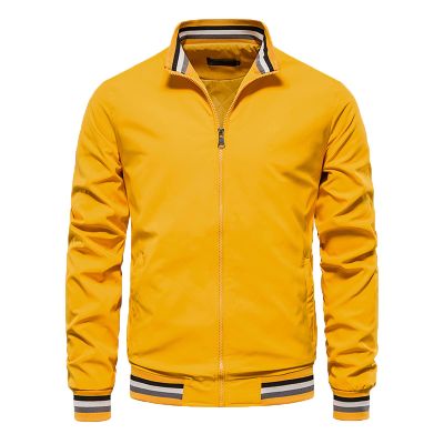 Casual Men's Quilted Bomber Jacket Outdoor Windproof Warm Baseball Jackets Windbreaker Full Zip Biker Coats Yellow