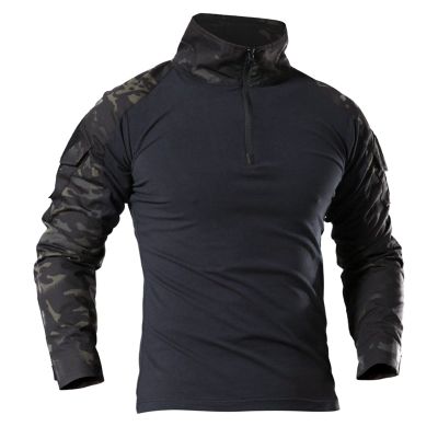 Ctreela Military Training T-Shirt, Men's Camo Long Sleeve Tactical Shirts, Outdoor Slim 1/4 Zip Assault Combat Shirt