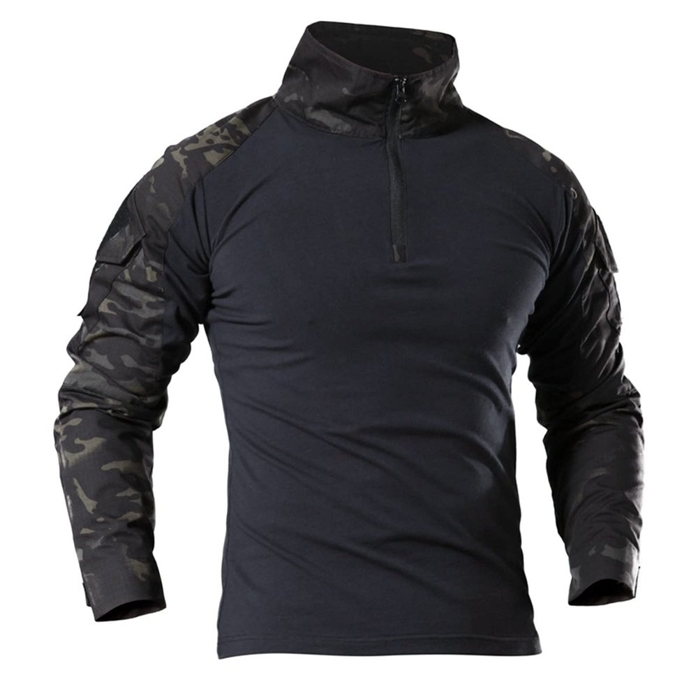 Ctreela Military Training T-Shirt, Men's Camo Long Sleeve Tactical Shirts, Outdoor Slim 1/4 Zip Assault Combat Shirt