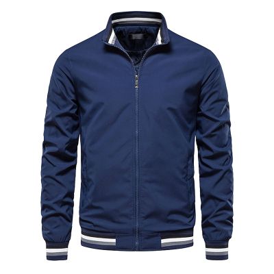 Casual Men's Quilted Bomber Jacket Outdoor Windproof Warm Baseball Jackets Windbreaker Full Zip Biker Coats Dark Blue