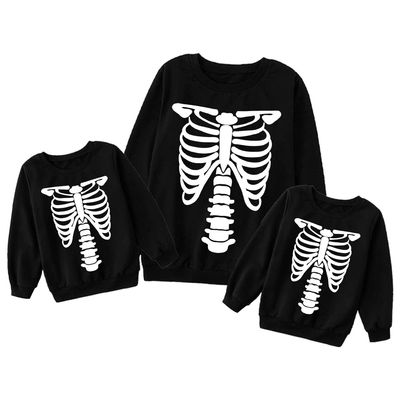 Halloween human skeleton family matching Sweatshirts Long Sleeve Lightweight Casual Pullover sweater Tops for Womens