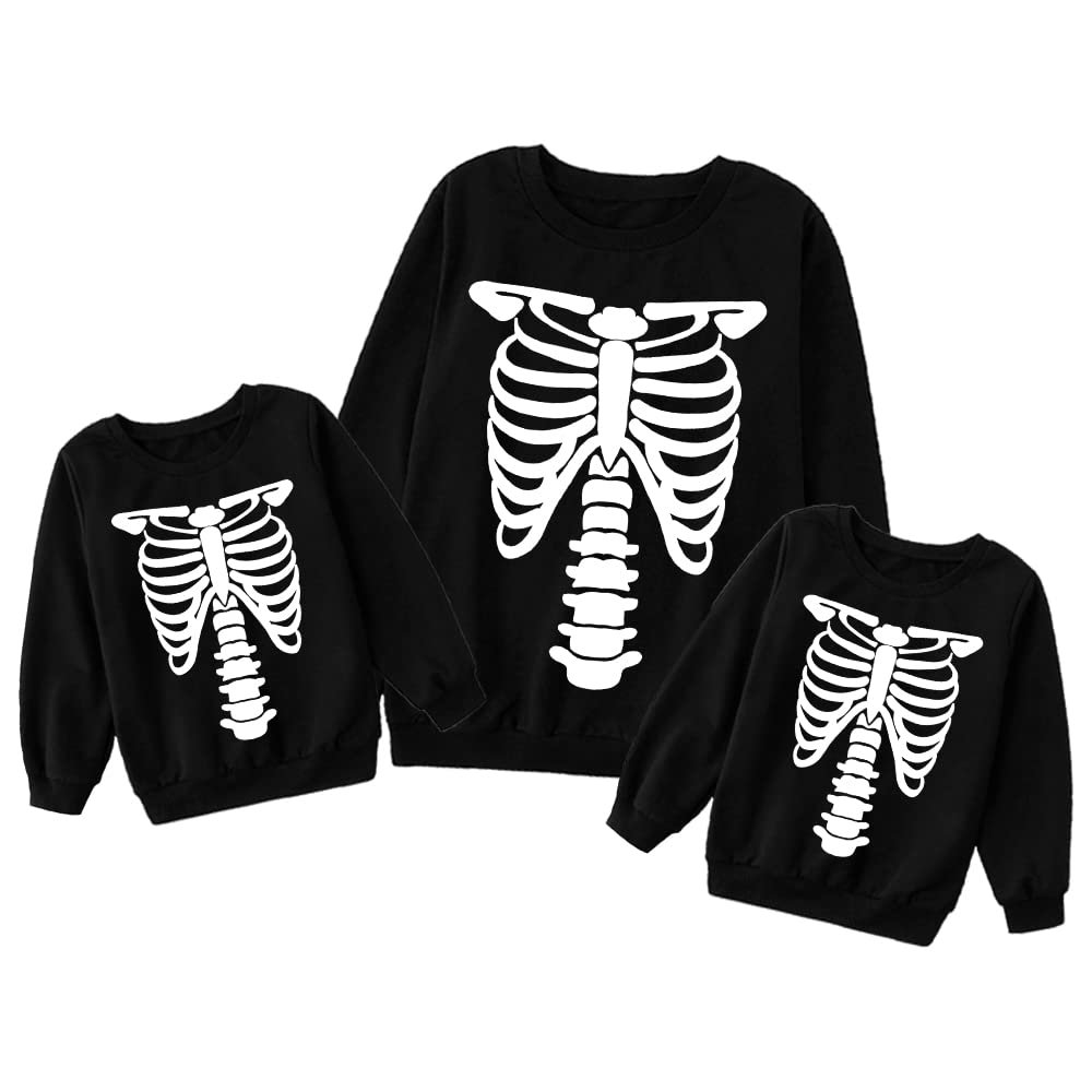 Halloween human skeleton family matching Sweatshirts Long Sleeve Lightweight Casual Pullover sweater Tops for Womens