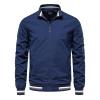 Casual Men's Quilted Bomber Jacket Outdoor Windproof Warm Baseball Jackets Windbreaker Full Zip Biker Coats Dark Blue view 1