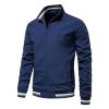 Casual Men's Quilted Bomber Jacket Outdoor Windproof Warm Baseball Jackets Windbreaker Full Zip Biker Coats Dark Blue view 3