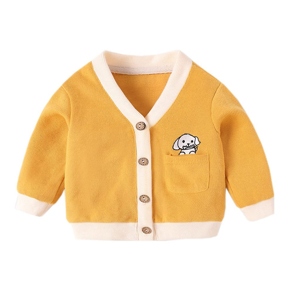 Baby Sweater Cotton Long Sleeve Cardigan for Boys Infant Toddler Sweaters Autumn Winter Button (Yellow, 12-18 Months)