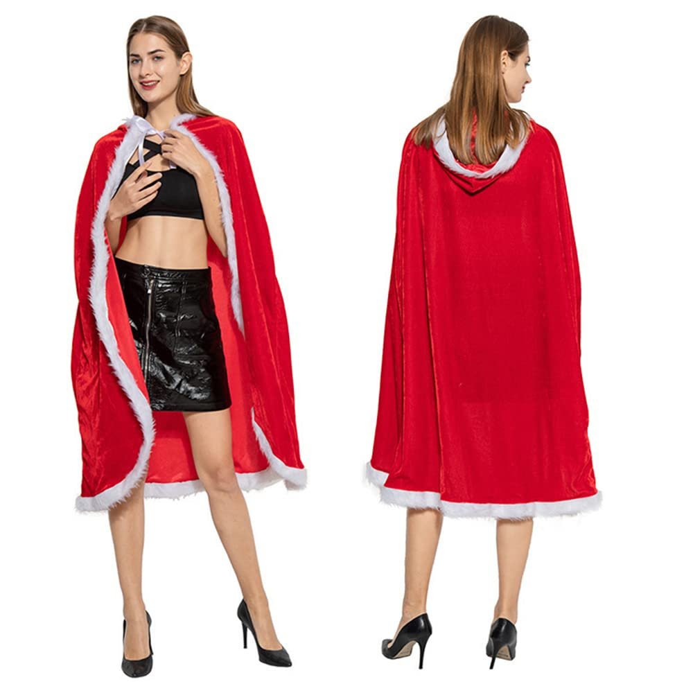 haozaikeji Christmas Hooded Cloak Red Cape Halloween Christmas Velvet Hooded Cape Winter Party Role Play Cosplay Costume