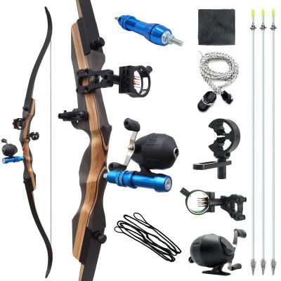 62" Takedown Recurve Bow and Arrow Set 25-50lbs Right Hand Archery Bowfishing Reel Kit with 3pcs Bowfishing Arrows for Adults Fishing Hunting Bow (25LBS)