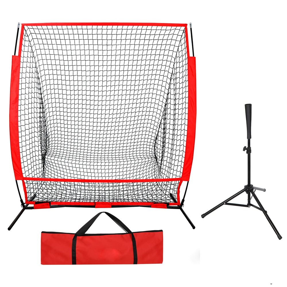 Smartxchoices 5'x5' Baseball Softball Practice Net with Carry Bag + Baseball Tee Stand, Portable Pitching Hitting Batting Catching Throwing Net Toss Backstop Training Combo Equipment