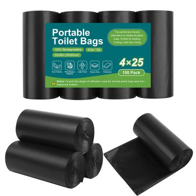 LITFP 100 Count Biodegradable Portable Toilet Bags for Camping, Hiking, Boating, Car Travel - 30L Capacity