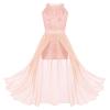 FEESHOW Youth Big Girls Halter Chiffon Pleated Maxi Romper Dress Wedding Party Evening Dance Prom Long Gowns Coral 8 Years view 1