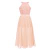 FEESHOW Youth Big Girls Halter Chiffon Pleated Maxi Romper Dress Wedding Party Evening Dance Prom Long Gowns Coral 8 Years view 3