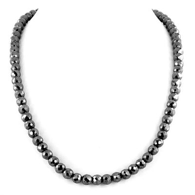 9mm Certified Round Faceted Black Diamond Beads Chain Necklace With 925 Sterling Silver, Customized Finish & Length, Beautiful Unisex Necklace, Great Sparkle! (20 Inch, Black Gold Finish)