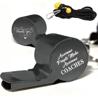 CREATCABIN Sports Whistles with Lanyard Stainless Steel Whistle Loud Crisp Sound Gifts for Coach Referees Teachers- Awesome People Make Awesome Coaches (Black)