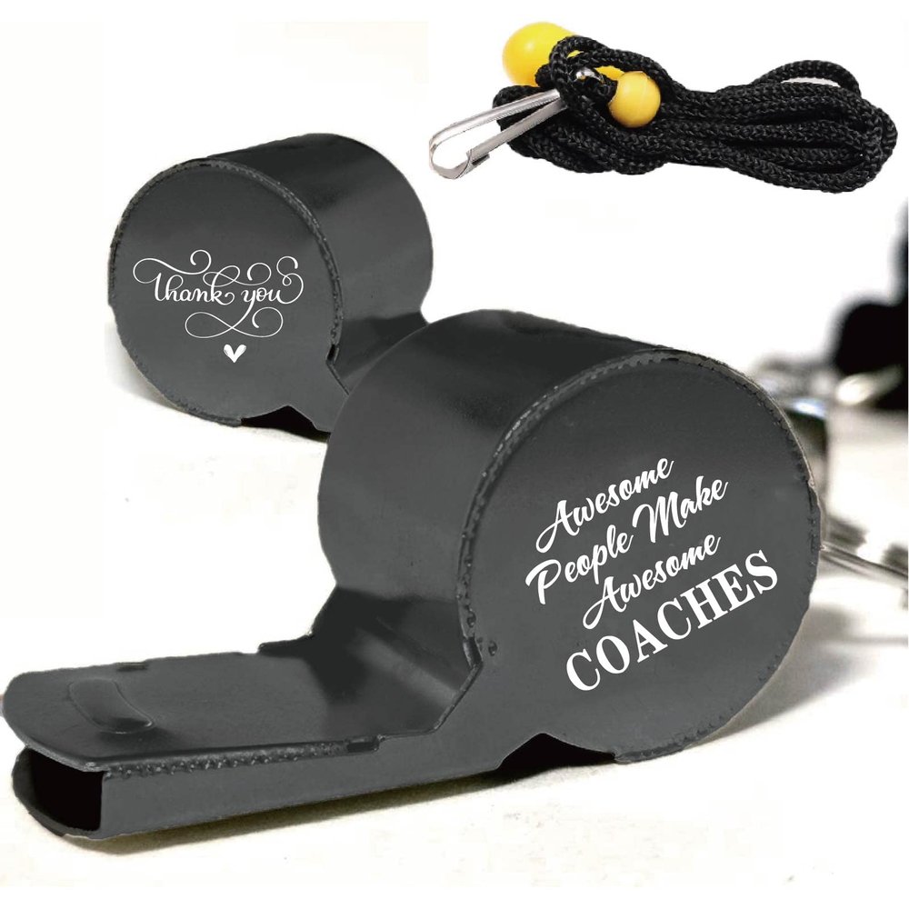 CREATCABIN Sports Whistles with Lanyard Stainless Steel Whistle Loud Crisp Sound Gifts for Coach Referees Teachers- Awesome People Make Awesome Coaches (Black)